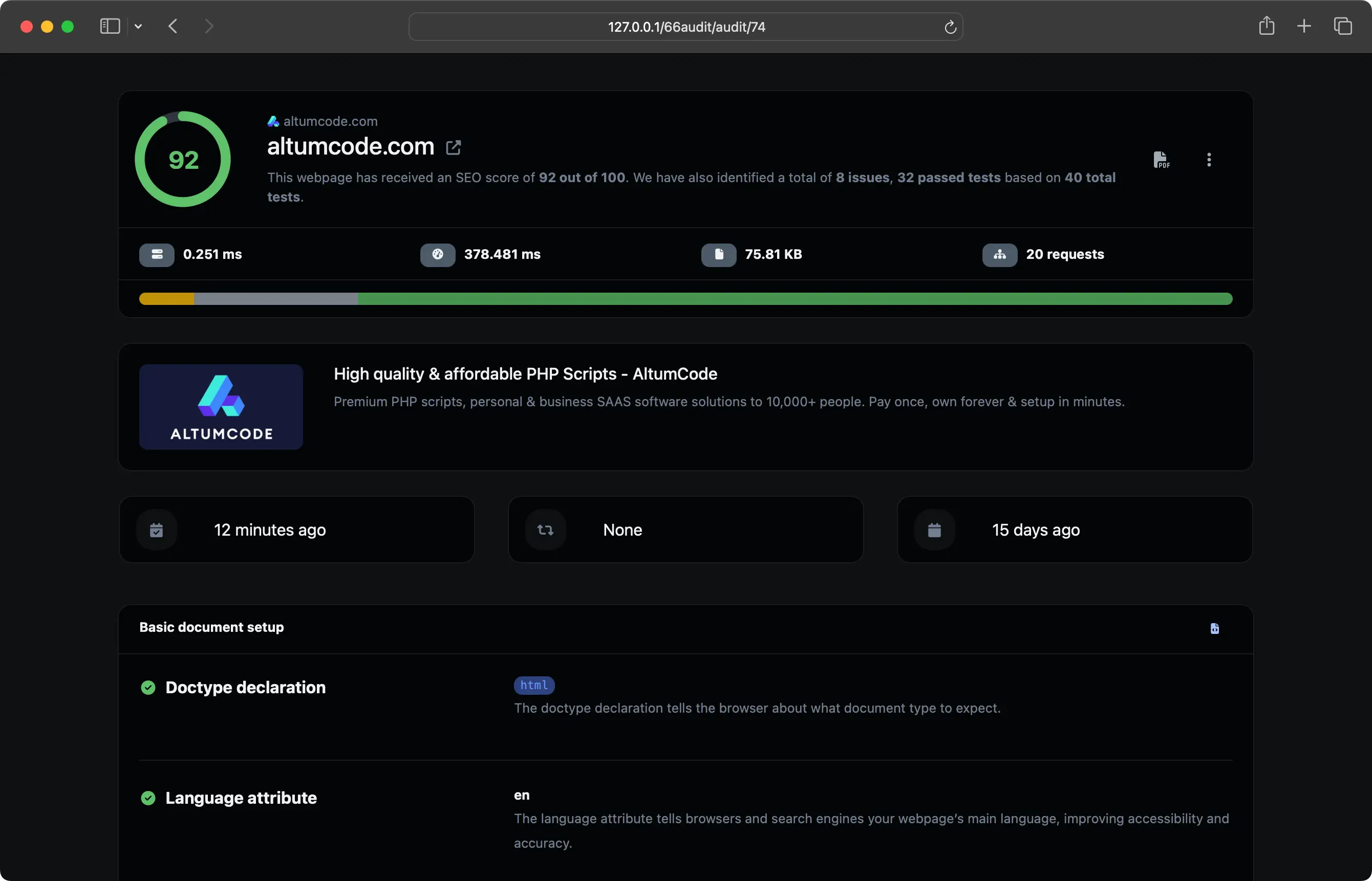 Screenshot des App Dashboards